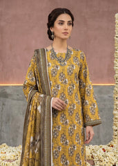TITANIUM YELLOW & OLIVE BRANCH CAMBRIC LAWN SUIT WITH VOILE DUPATTA 3Pc (Unstitched)