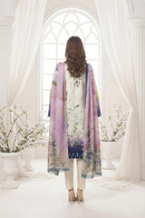 TEA GREEN & LAVENDER WITH MULTI PRINT Premium Classic Lawn 3pc Suit with Light Weight Voile Dupatta (Unstitched)