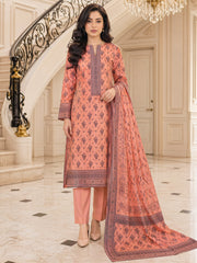GEORGIA PEACH WITH BLACK Printed Premium Lawn Full Suit 3pc Suit (Unstitched)