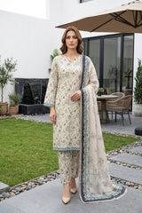 LIME BISCUIT WITH MULTI Digital Printed Premium Lawn Full suit with Fancy Diamond Dupatta 3pc(Unstitched)