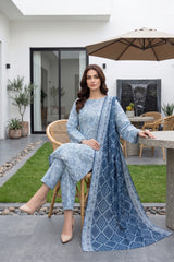 SHADES OF BLUE DIGITAL PRINTED PREMIUM LAWN SUIT WITH FINE LAWN DUPATTA 3Pc (Unstitched)