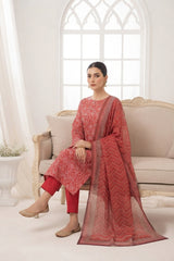 CERISE MAROON & SKIN Printed Full Suit (3Pc) suit with Luxury Voile Dupatta(Unstitched)