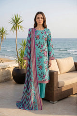 DARK TURQUOISE WITH MULTI PRINTED LAWN SUIT WITH VOILE DUPATTA 3Pc (Unstitched)