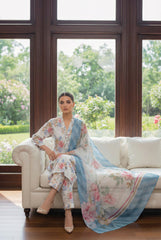 ICE BLUE WITH MULTI PRINT Printed Premium Lawn Full Suit 3pc Suit (Unstitched)