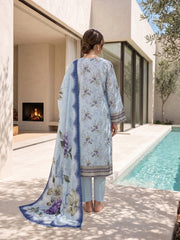ICE BLUE WITH MULTI Premium Classic Lawn 3pc Suit with Light Weight Voile Dupatta (Unstitched)