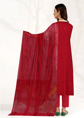 MAROON Chiffon Embroidered 3Pc Suit (Unstitched)