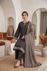 BLACK & CREAM GREY PRINTED LAWN SUIT WITH VOILE DUPATTA 3Pc (Unstitched)