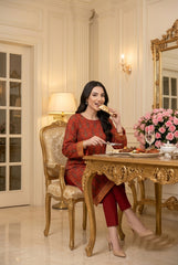 FALU RED Supreme Lawn 3pc suit with Luxury Voile Dupatta