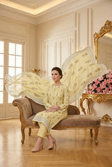 PASTEL YELLOW Supreme Lawn 3pc suit with Luxury Voile Dupatta
