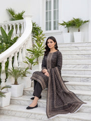 BLACK & DARK BEIGE Premium Classic Lawn 3pc Suit with Light Weight Voile Dupatta (Unstitched)