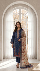 BLUE WITH MULTI PREMIUM DIGITAL PRINTED LAWN SUIT WITH VOILE DUPATTA 3Pc (Unstitched)