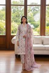 LIGHT CREAM & LIGHT PINK WITH MULTI PRINT Printed Premium Lawn Full Suit 3pc Suit (Unstitched)