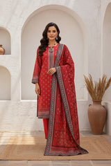 DARK RED BLACK & CREAM Premium Classic Lawn 3pc Suit with Light Weight Voile Dupatta (Unstitched)