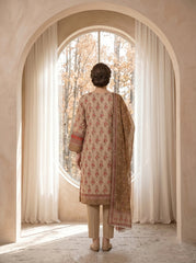 BEIGE WITH MULTI PREMIUM DIGITAL PRINTED LAWN SUIT WITH VOILE DUPATTA 3Pc (Unstitched)