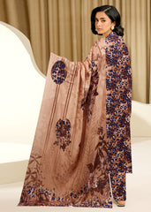 PEACH BROWN AND NAVY BLUE 3pc Premium Doria linen suit with linen dupatta (Unstitched)