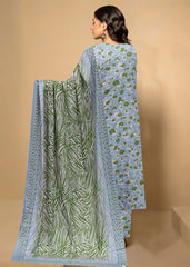 BLUISH GREY AND GREEN 3pc Premium linen suit with linen dupatta (Unstitched)