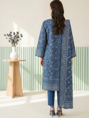 BLUEBERRY BLUE WITH WHITE BLOCK PRINTED Premium Classic Lawn 3pc Suit with Light Weight Voile Dupatta (Unstitched)