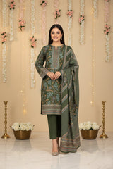 BRITISH RACING GREEN 3Pc Premium Dhanak Printed Suits (Unstitched)