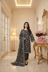 BLACK & SHADES OF GREEN Premium  Lawn 3pc Suit with Light Weight LAWN Dupatta (Unstitched)