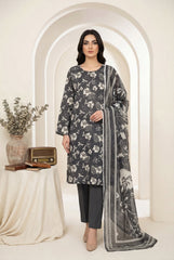 BLACK WITH CLOUD GRAY Printed Premium Lawn Full Suit 3pc Suit (Unstitched)