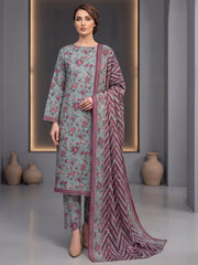 DARK SEAFOAM GREEN WITH MULTI PRINTED LAWN SUIT WITH VOILE DUPATTA 3Pc (Unstitched)