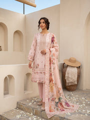 PEACH CHAMPAGNE WITH MULTI PRINT Premium Classic Lawn 3pc Suit with Light Weight Voile Dupatta (Unstitched)