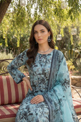 SKY BLUE & BLACK CAMBRIC LAWN SUIT WITH VOILE DUPATTA 3Pc (Unstitched)