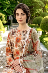 OLIVE GREEN WITH MULTI Digital Printed 3Pc suit with Luxury Voile Dupatta(Unstitched)