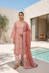 PASTEL PEACH Premium Digital Lawn Suit with Digital Voile Dupatta 3pc Suit (Unstitched)