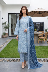 SHADES OF BLUE DIGITAL PRINTED PREMIUM LAWN SUIT WITH FINE LAWN DUPATTA 3Pc (Unstitched)