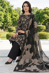 BLACK & KHAKI Premium Classic Lawn 3pc Suit with Light Weight Voile Dupatta (Unstitched)