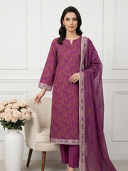 PURPLE Supreme Lawn 3pc suit with Luxury Voile Dupatta