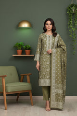 BASIL GREEN 3Pc Premium Dhanak Printed Suits (Unstitched)