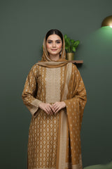 WOOD BROWN 3Pc Premium Dhanak Printed Suits (Unstitched)