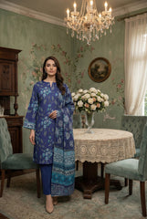 SHADES OF BLUE FLORAL Printed Premium Lawn 3pc Suit (Unstitched)