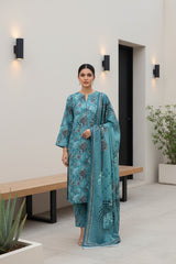 MAYA BLUE WITH MULTI PRINT Printed Premium Lawn Full Suit 3pc Suit (Unstitched)