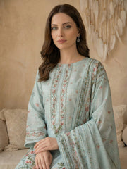 MINT GREEN WITH MULTI PRINT Premium Classic Lawn 3pc Suit with Light Weight Voile Dupatta (Unstitched)