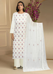 CREAM WITH MAROON AND PINK Chiffon Embroidered 3Pc Suit (Unstitched)