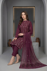 RIPE PLUM Chiffon Embroidered 3Pc Suit (Unstitched)