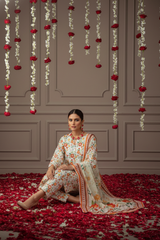 BASE CREAM WITH MULTI PRINT Bana Dora Lawn Full Suit 3 pc with Luxury Voile Dupatta (Unstitched)