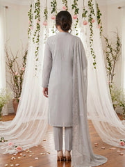 LAVA GRAY Chiffon Embroidered 3Pc Suit (Unstitched)