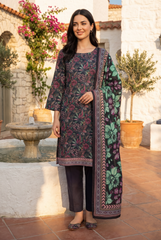 MULTI FLORAL PRINT Bana Dora Lawn Shirt with Plain dyed Trouser with Luxury Lawn Voile Dupatta 3Pc.(Unstitched)