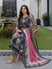 BLACK WITH MULTI FLORAL DIGITAL PRINTED PREMIUM LAWN WITH FANCY DIAMOND DUPATTA 3Pc Suit (Unstitched)