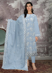 ICE BLUE ORGANZA Embroidered with Sequence, Beads and Handwork 3Pc Suit (Unstitched)