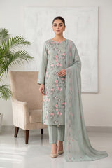TEA GREEN Chiffon Embroidered 3Pc Suit (Unstitched)