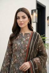 ARMY GREEN WITH MULTI PRINT Printed Premium Lawn Full Suit 3pc Suit (Unstitched)