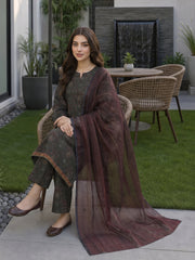 ARMY GREEN WITH MULTI DIGITAL PRINTED PREMIUM LAWN WITH FANCY DIAMOND DUPATTA 3Pc Suit (Unstitched)