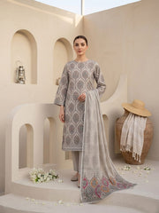 PEARL GRAY WITH MULTI PRINT  Digital Printed Premium Lawn with Light weight Voile Dupatta 3pc Suit (Unstitched)