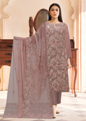 PASTEL PEACH & GREEN MOTIF Chiffon Embroidered 3Pc Suit (Unstitched)