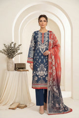 ROYAL BLUE WITH MULTI PRINT Printed Premium Lawn Full Suit 3pc Suit (Unstitched)